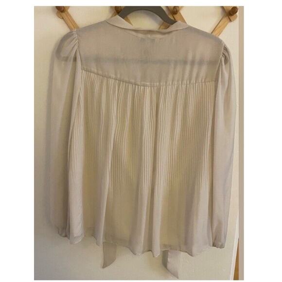 Nanette Lepore Top Women's Medium Cream Pleated Blouse Tie Long Sleeve Sheer - Picture 6 of 6